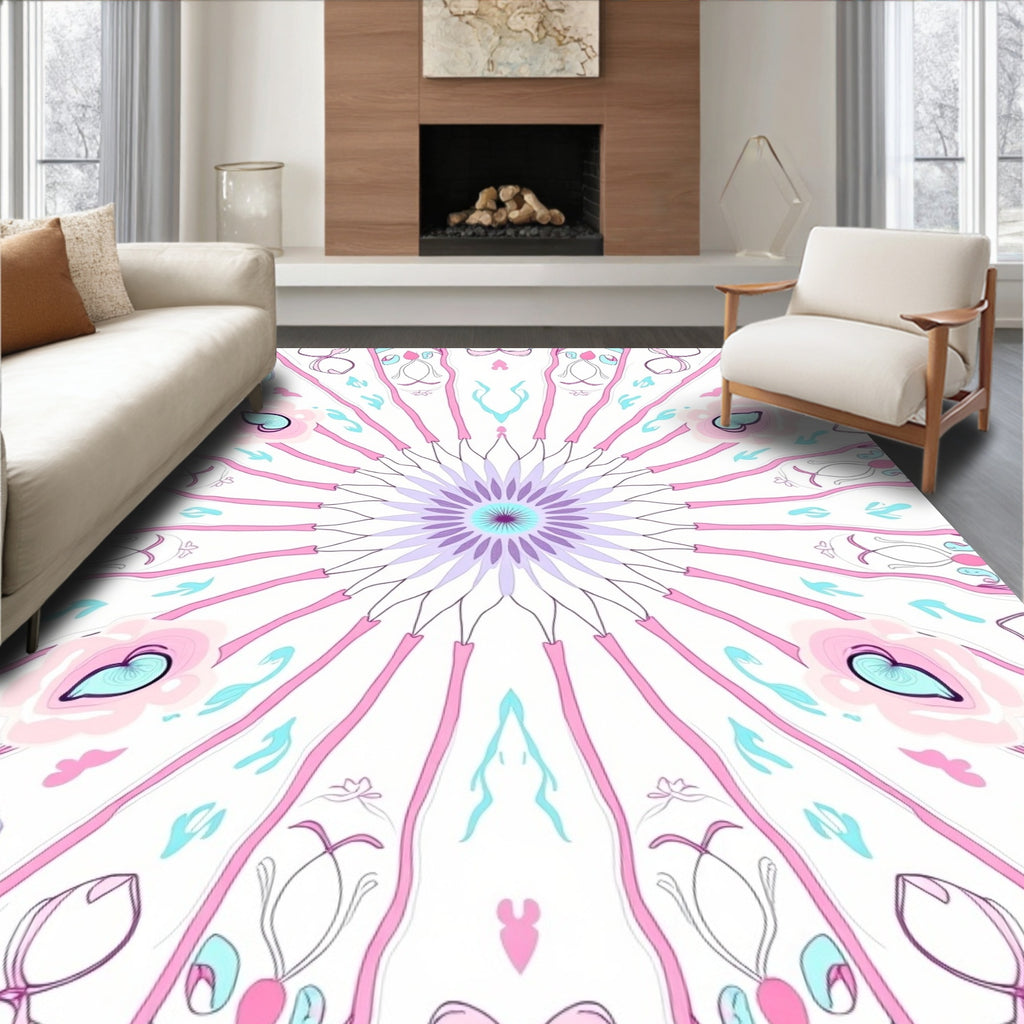 Floral Symmetry Pastel Pink Aqua Rug