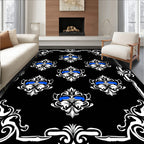 Ornate Blue Floral Scrollwork Symmetry Rug