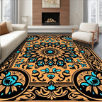 Mandala Floral Black Orange Rug
