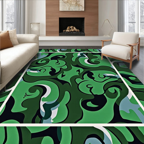 Abstract Green Swirl Pattern Design Rug