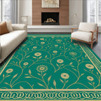 Teal Floral vine Patterned Border Rug