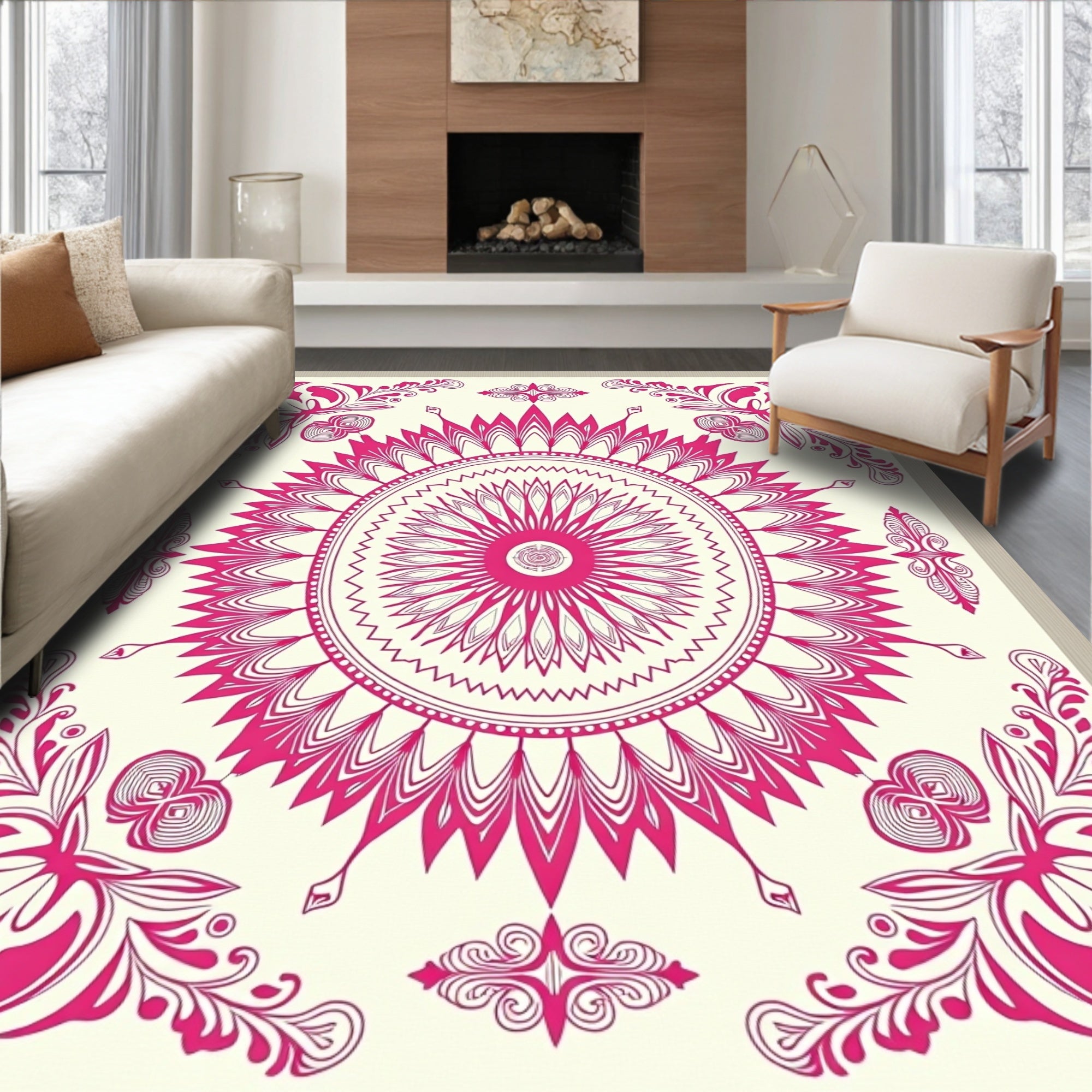 Pink Floral Mandala Pattern Rug