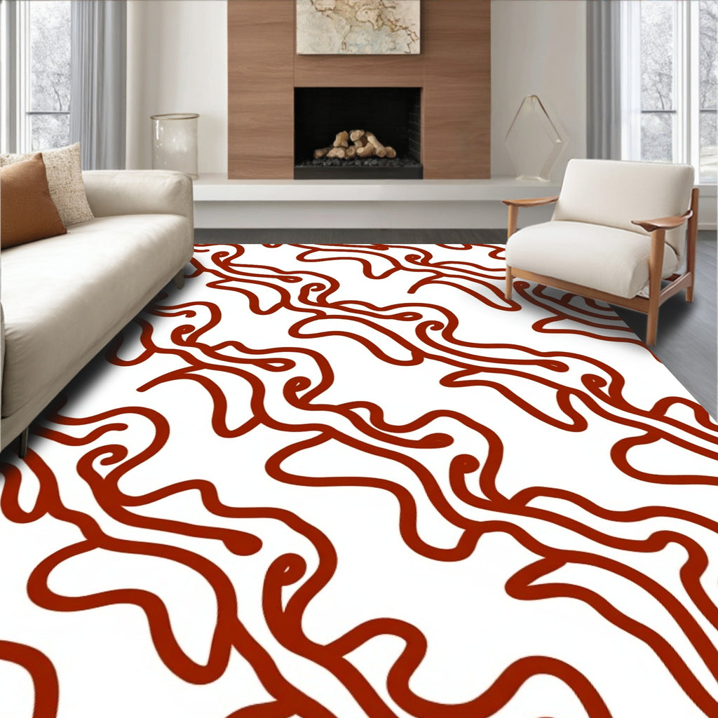 Red Abstract Swirl Patterned Rug