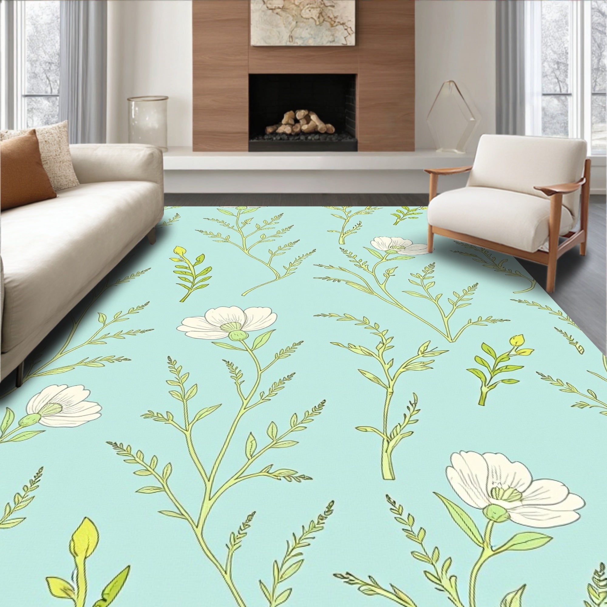 Delicate Floral Branches Pattern Design Rug