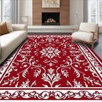Red White Floral Swirl Pattern Rug