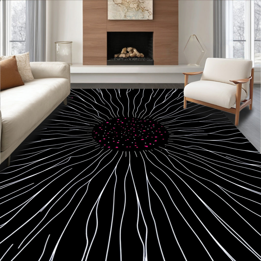 Radial Burst White Pink Dots Rug