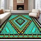 Luminous Teal Golden Diamond Geometric Rug