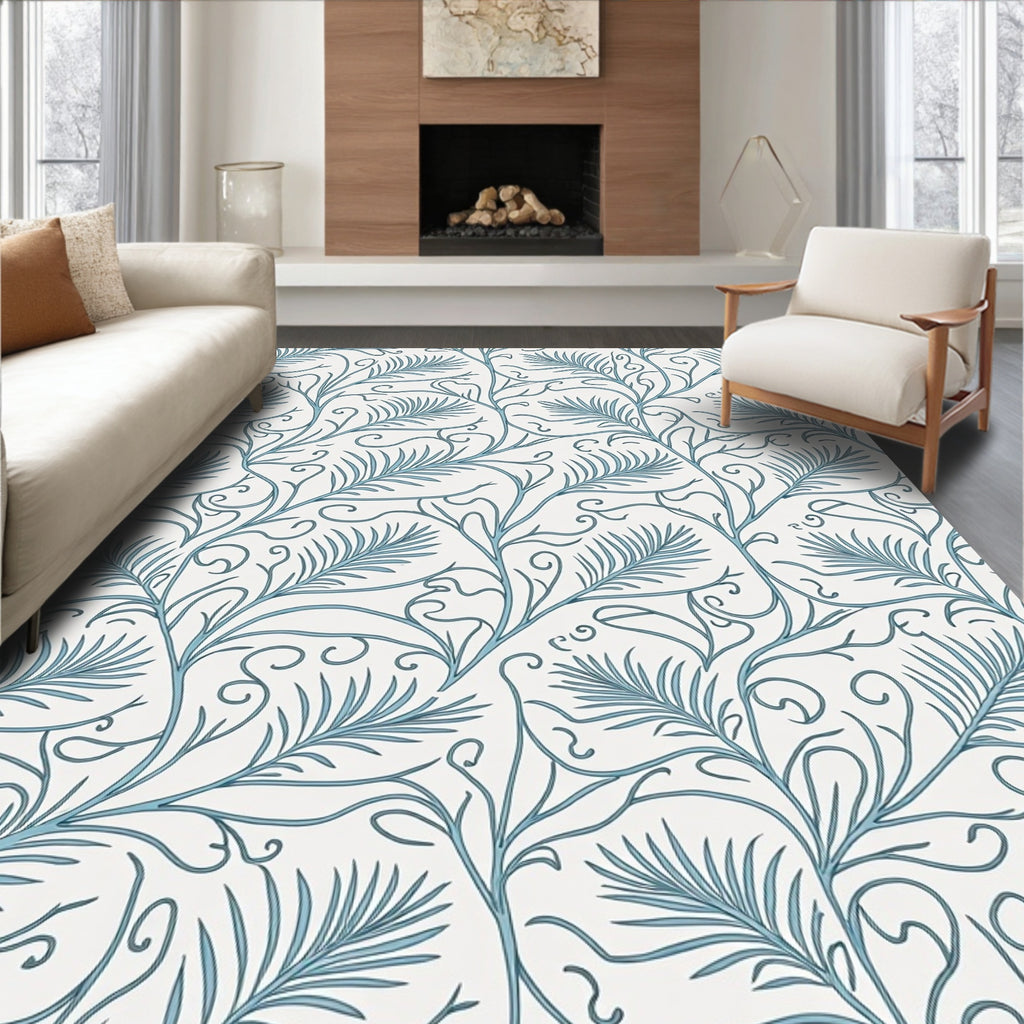 Teal Fern Swirl Pattern Accent Rug