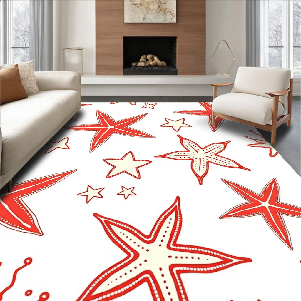Red Starfish Scattered Pattern Rug