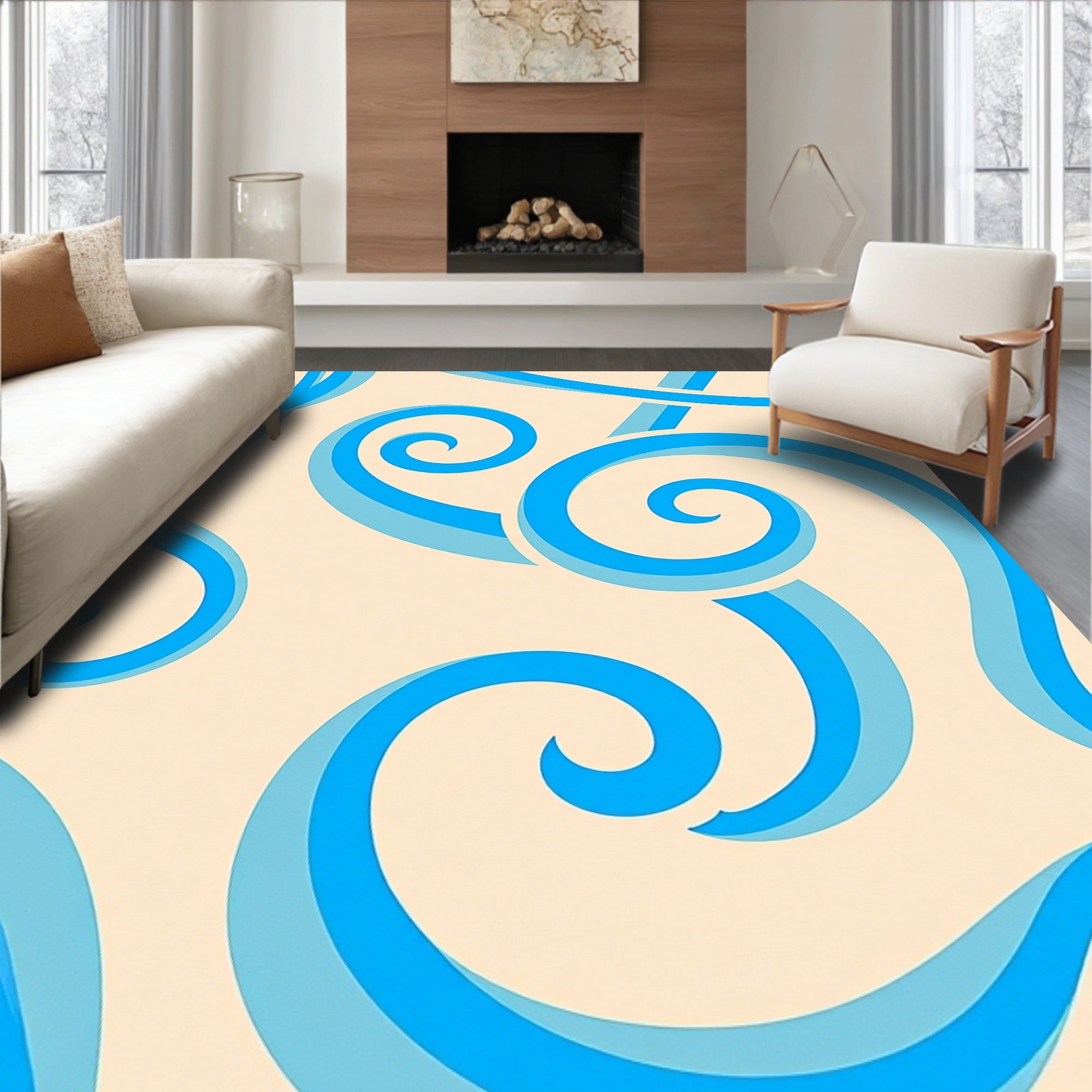 Blue Swirl Abstract Pattern Rug