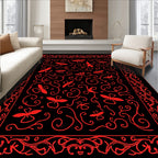 Red Butterflies With Flourishing Swirls Design Rug