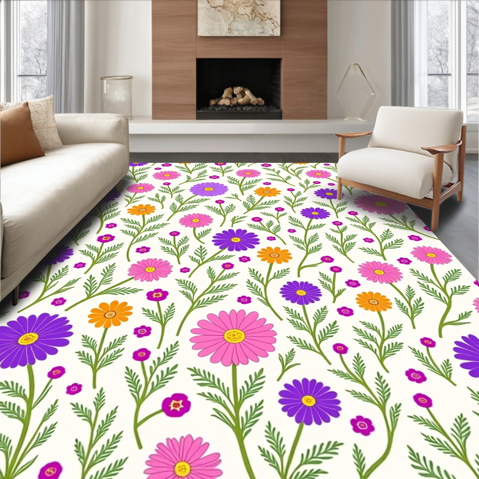 Retro Floral Daisy Pattern Rug
