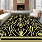 Art Deco Black Gold Geometric Pattern Rug