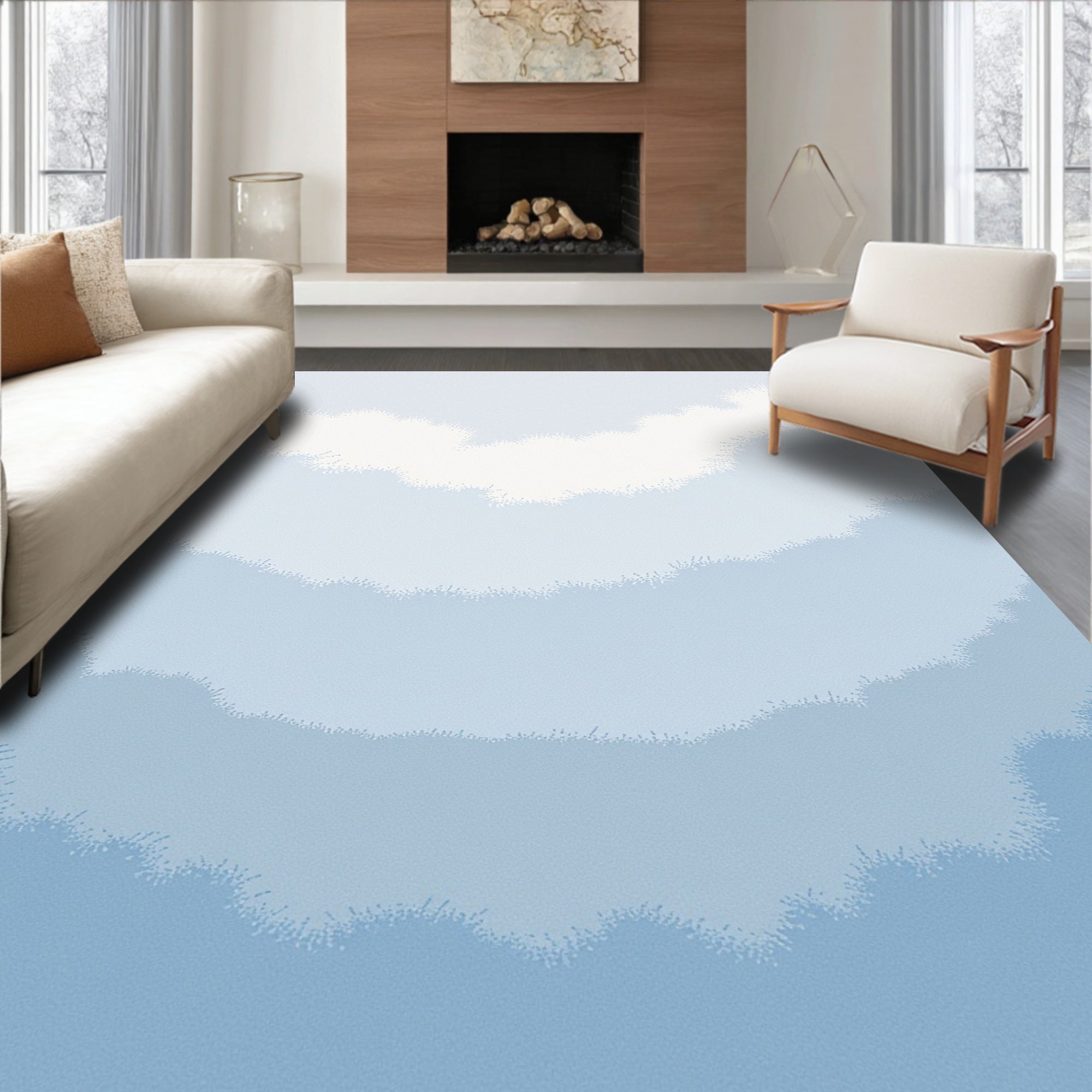 Abstract Sky Blue Gradient Waves Rug