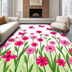 Whimsical Pink Butterflies Floral Meadow Rug