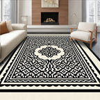 Black White Intricate Geometric Pattern Rug