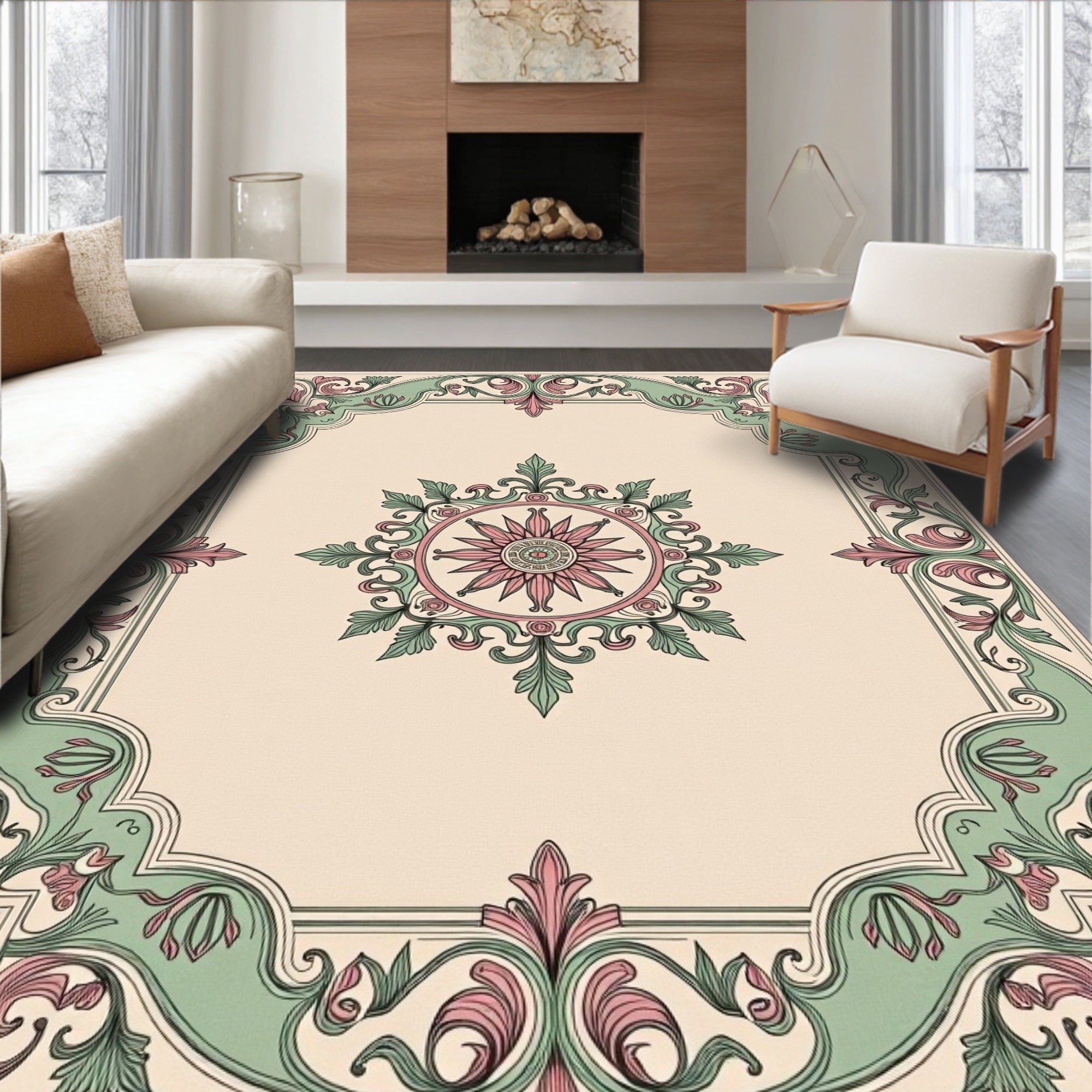 Ornate Scrollwork Botanical Classic Design Rug