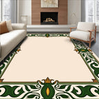 Ornate Green Gold Floral Border Rug