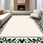 Elegant Green Leaf Scroll Border Rug