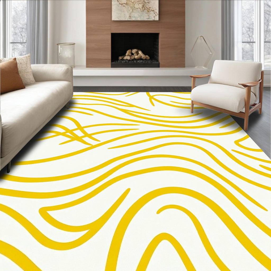 Yellow Wavy Organic Pattern Rug