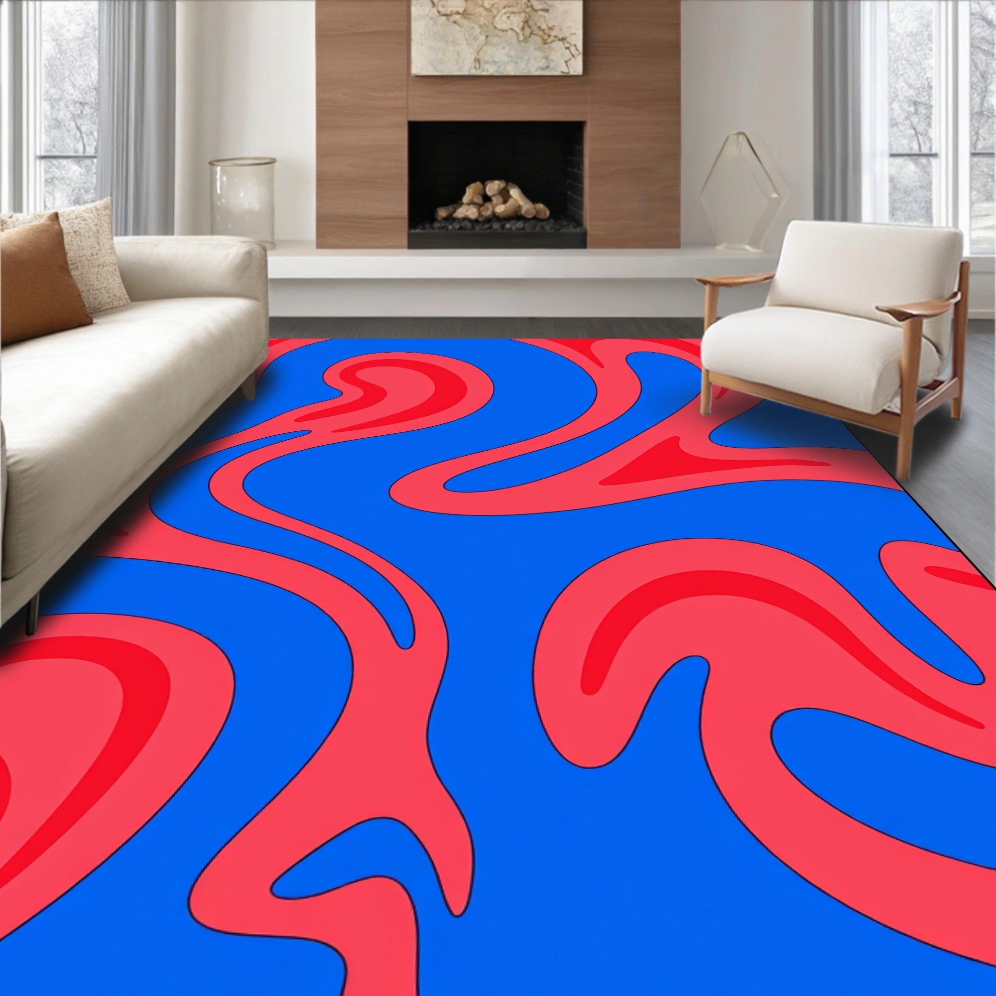 Groovy Blue Red Swirl Pattern Rug