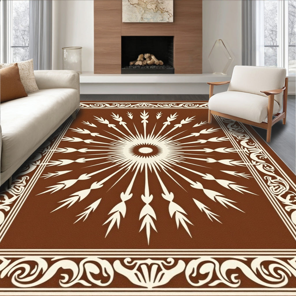 Radiant Sunburst Ivory Sepia Pattern Rug
