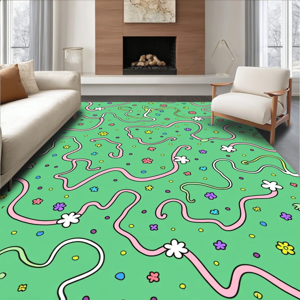 Whimsical Floral Ribbon Pattern Rug