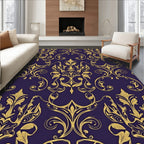 Gold Damask Pattern on Deep Purple Rug
