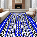 Bold Blue Geometric Tribal Pattern Rug