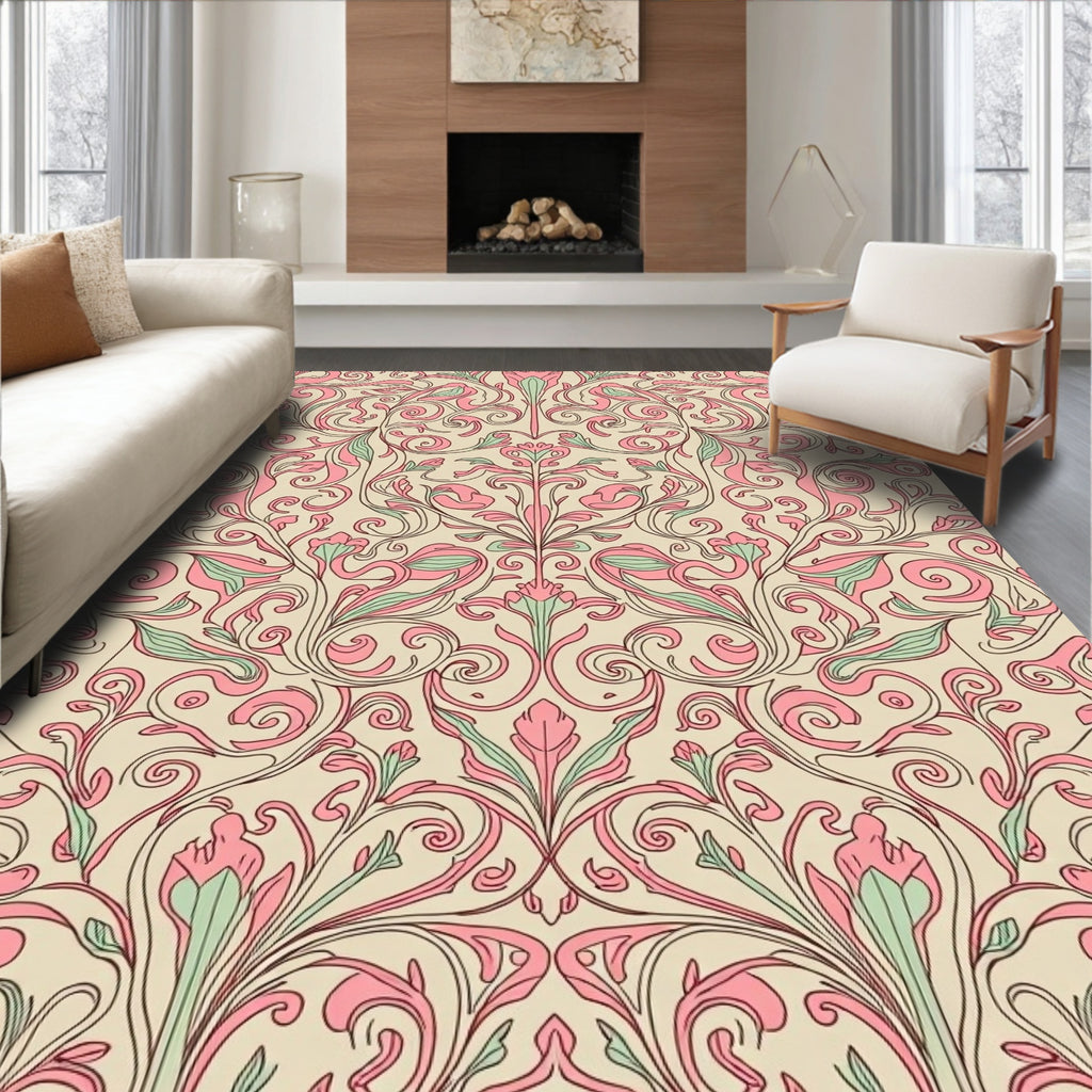 Vintage Floral Swirls Cream Rug