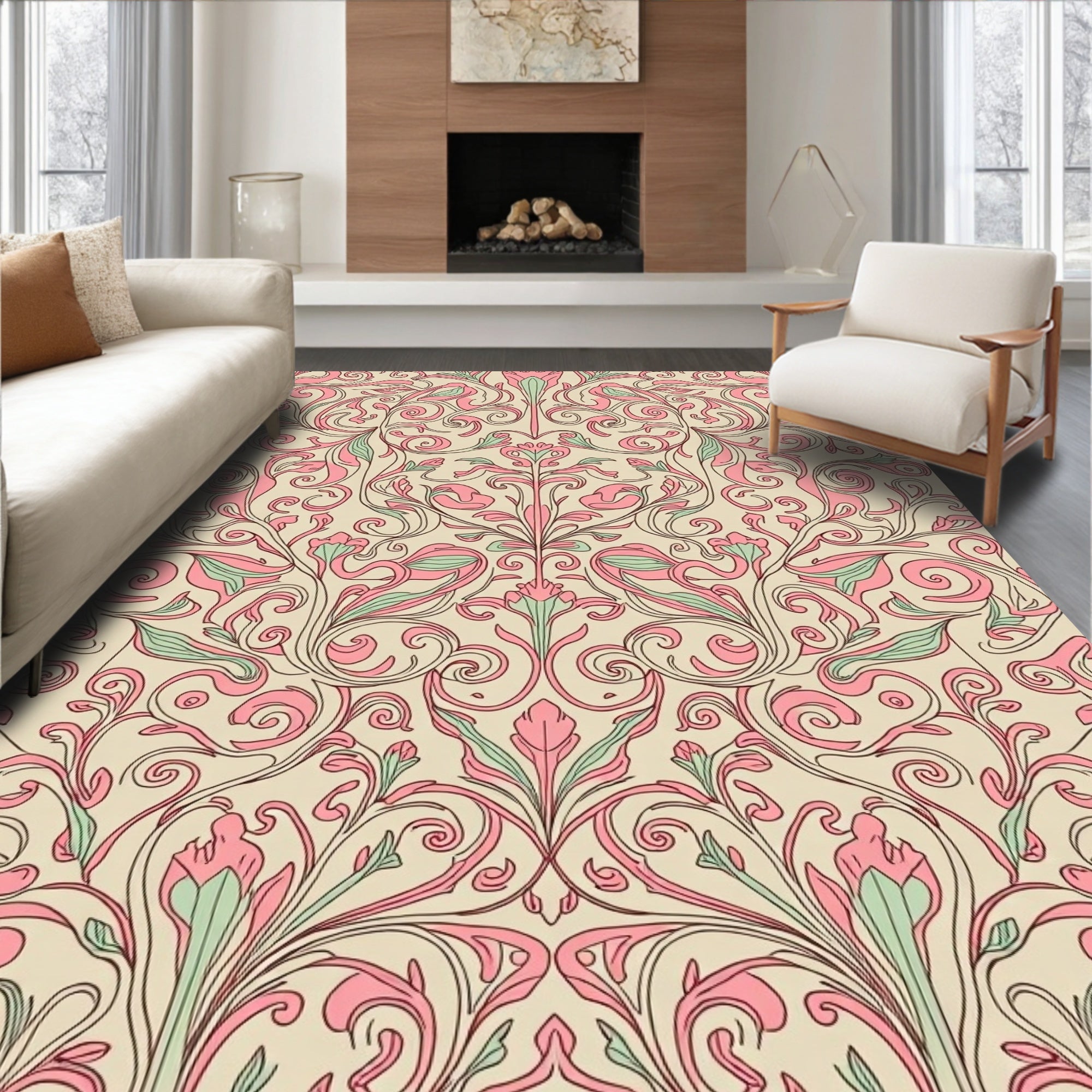 Vintage Floral Swirls Cream Rug