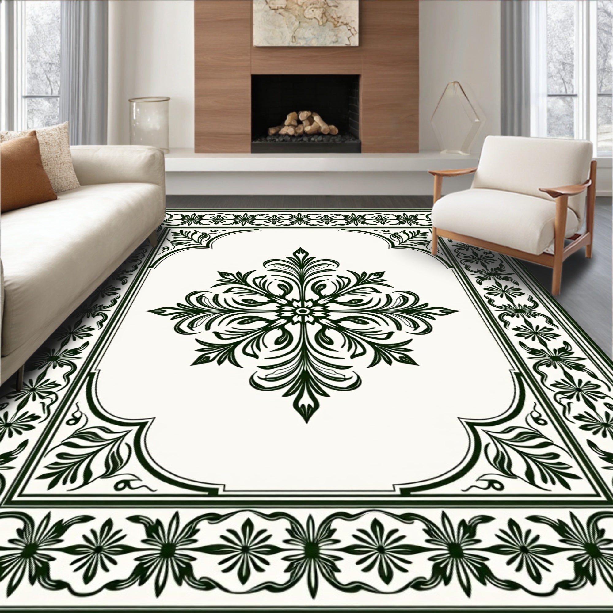 Ornate Floral Border With Central Medallion Rug