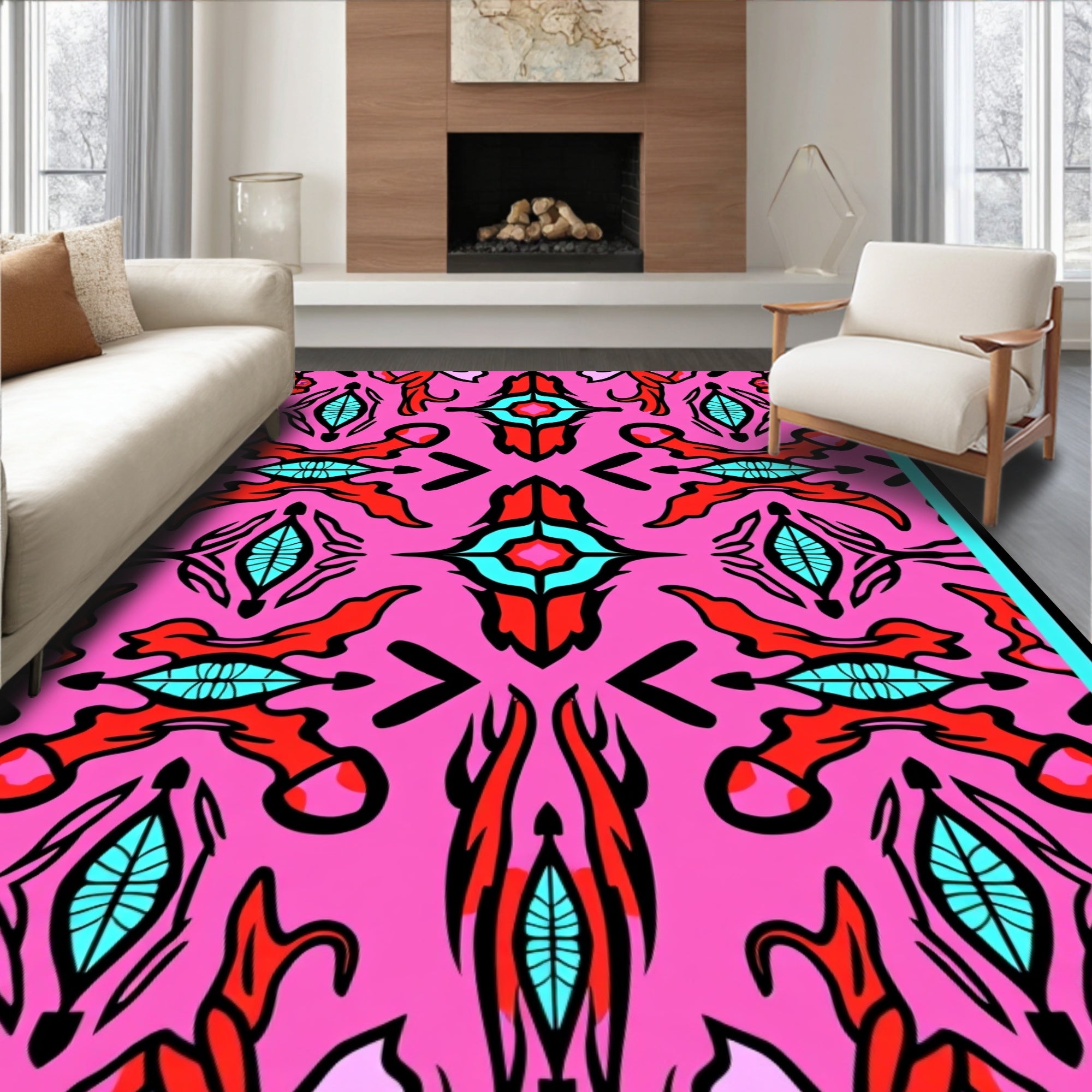 Bold Symmetric Floral Pattern Rug