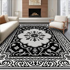 Monochromatic Floral Medallion Scrollwork Rug