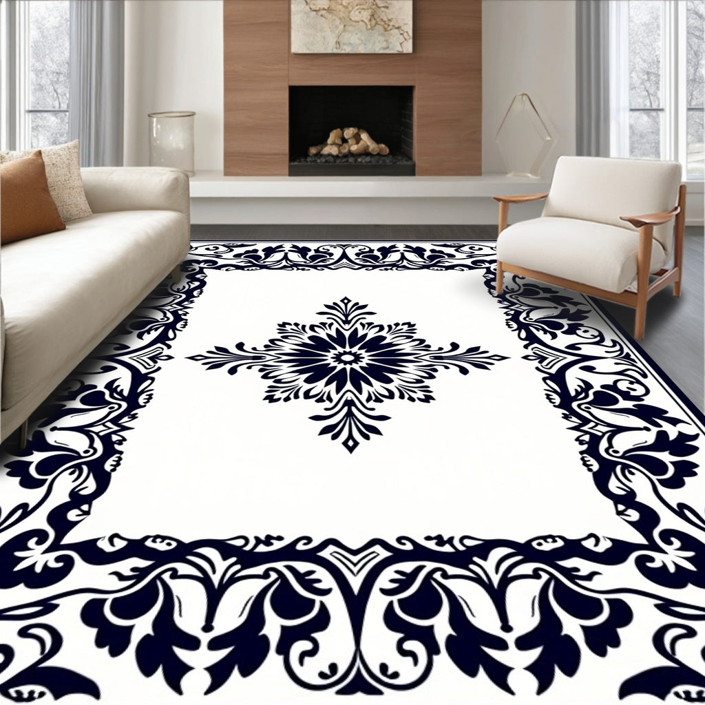 Classic Floral Symmetry Border Design Rug