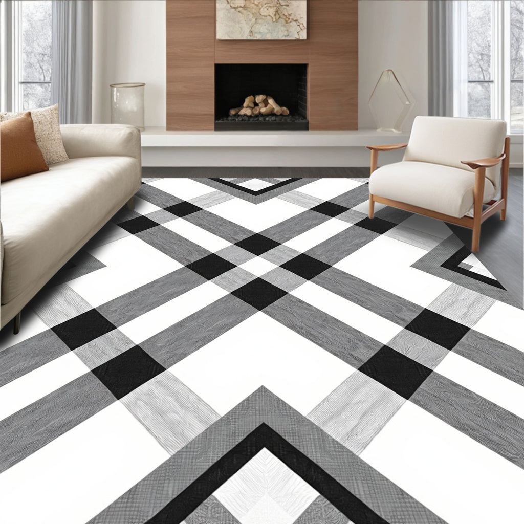 Monochromatic Diagonal Interlocking Lines Rug