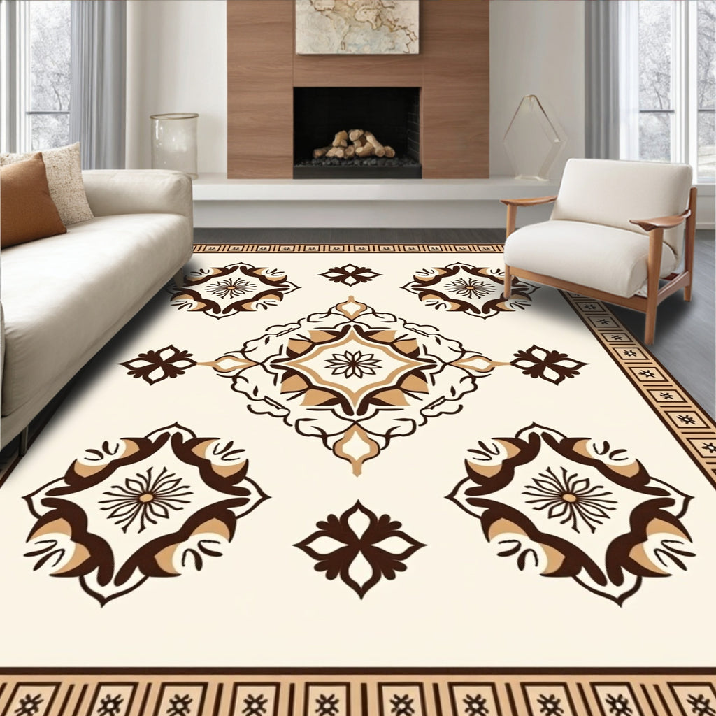 Elegant Tan and Brown Floral Pattern Rug