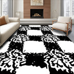 Abstract Playful Checked Black White Rug