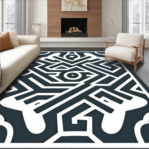 Abstract Geometric Maze Pattern Rug