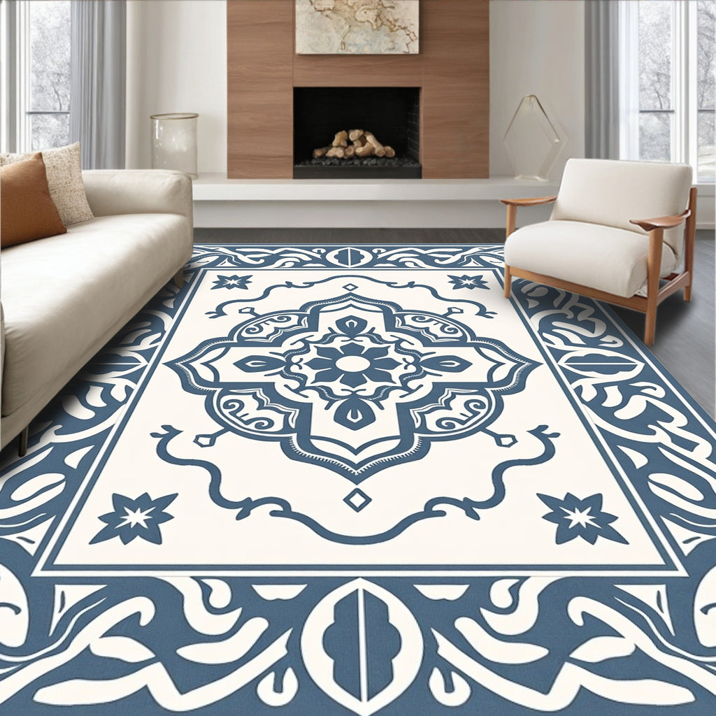 Ornate Blue Ivory Classic Medallion Rug