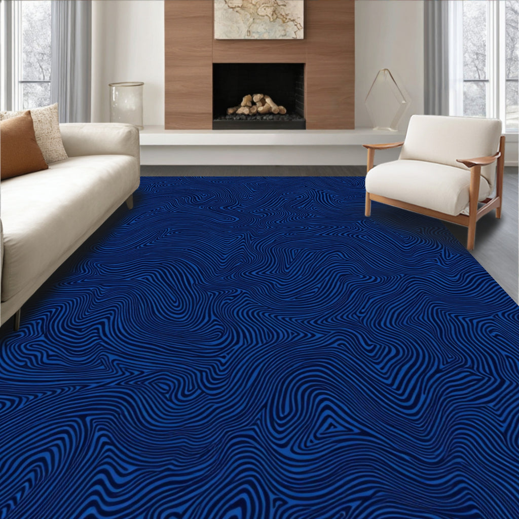 Deep Blue Wavy Stripe Pattern Rug