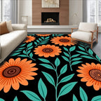 Orange Floral Stylized Pattern Rug