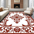 Traditional Red Floral Scroll Pattern Rug