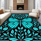 Cyan Butterfly Leaf Patterned Rug