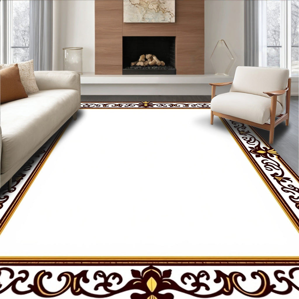 Rich Ornate Brown and Gold Border Rug