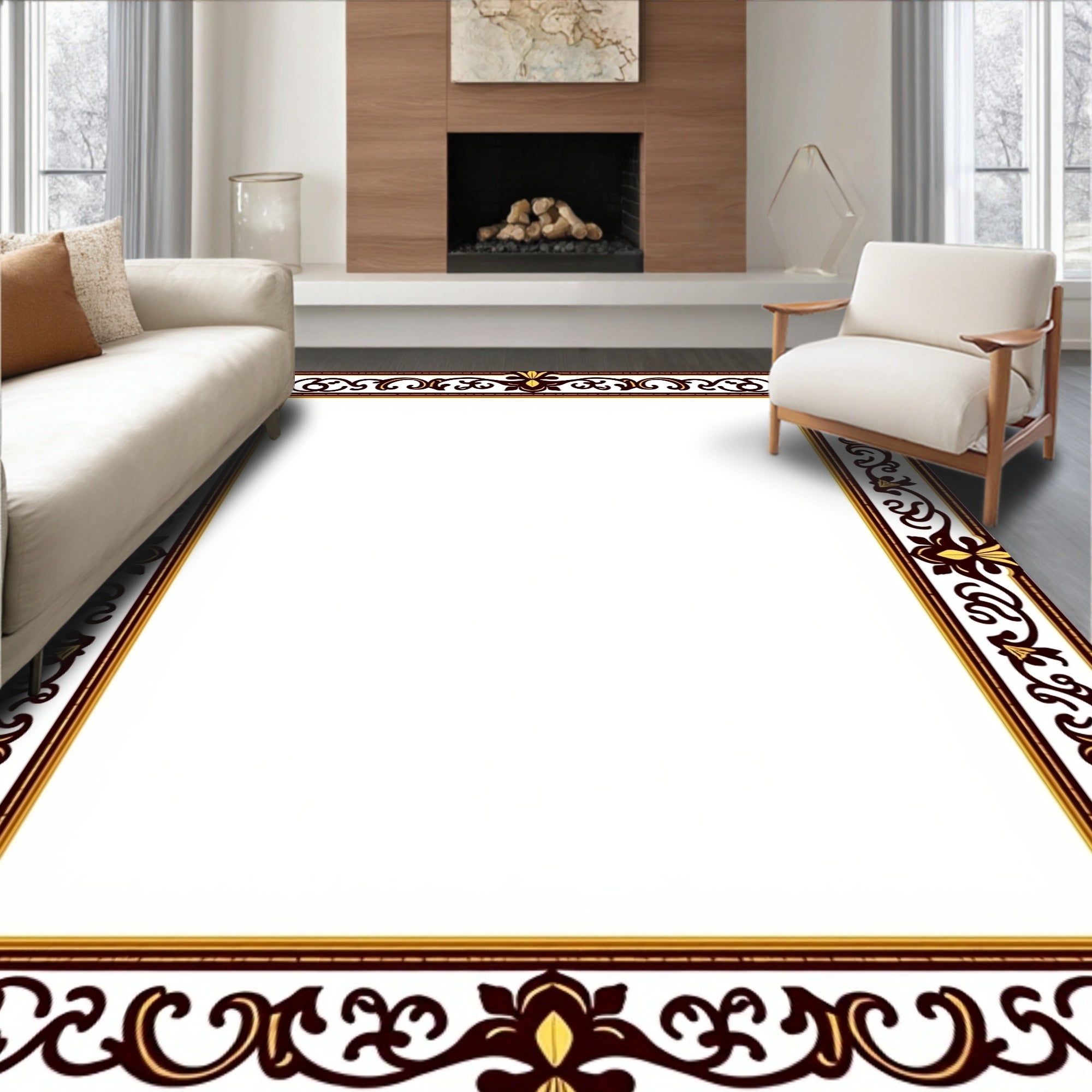 Rich Ornate Brown and Gold Border Rug
