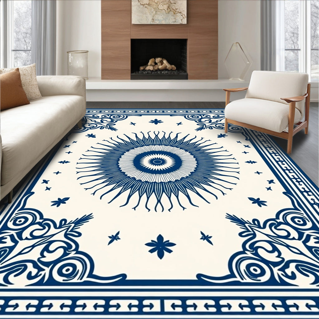 Classic Sunburst Ornamental Blue Pattern Rug