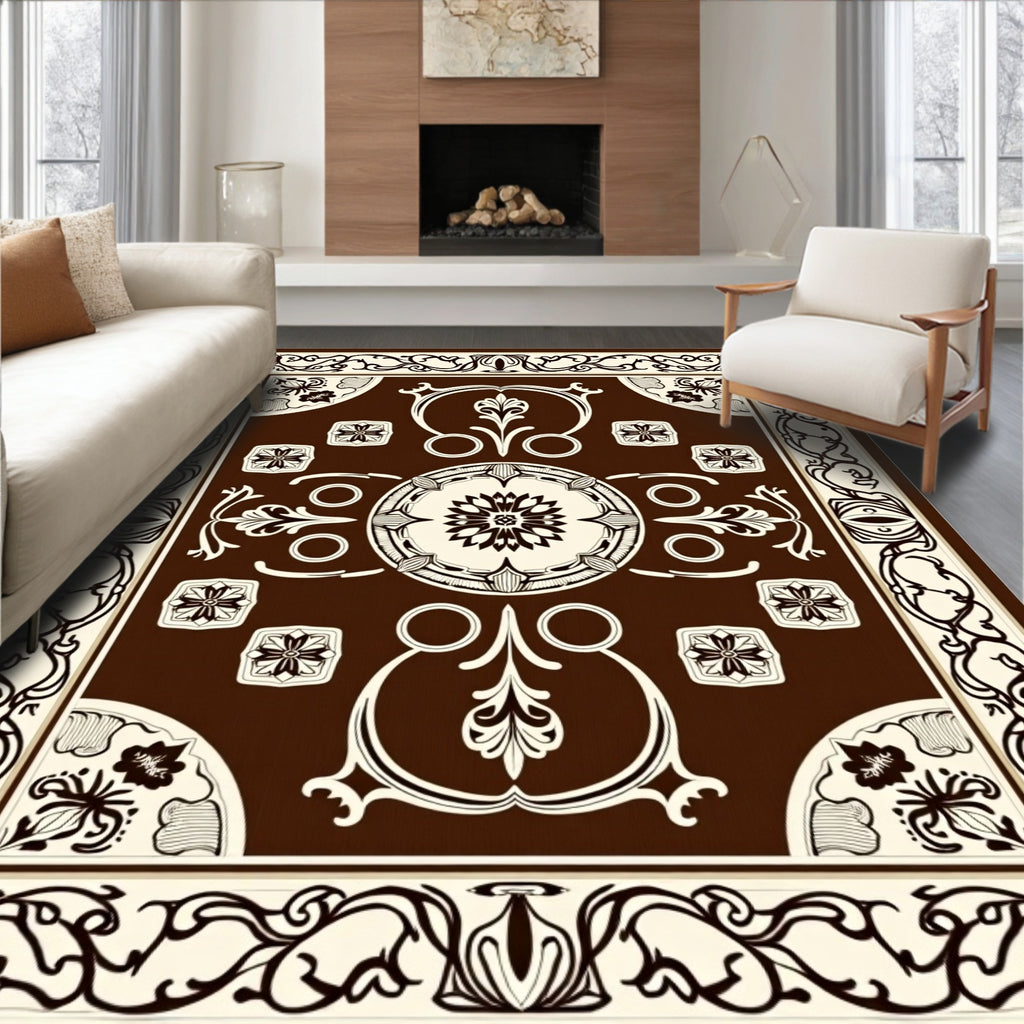 Vintage Floral Scrollwork Rich Brown Rug