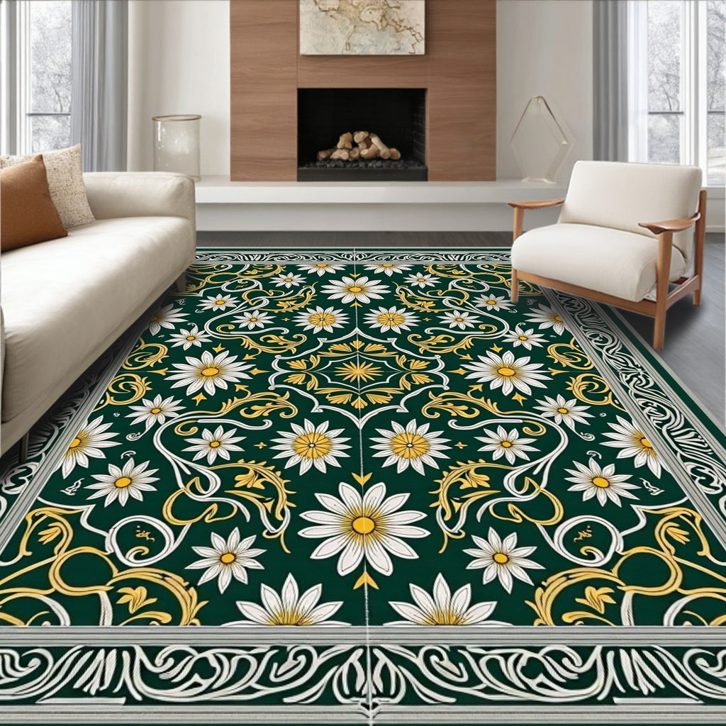 Floral Vines With Daisy Pattern Rug