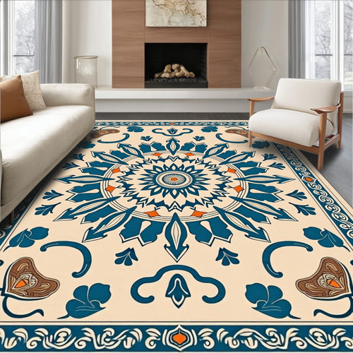 Blue Orange Intricate Mandala Rug